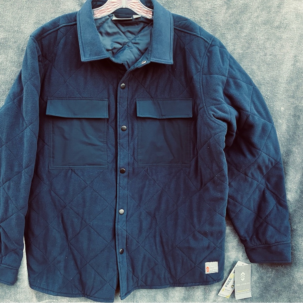 Men’s Free‎ Country Quilted Navy Shirt Jacket Size XL Pockets Snaps NWT